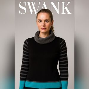 ALISON Sheri Design Luxury Knit Contemporary Sweater Grey/Black/Aqua Siz…